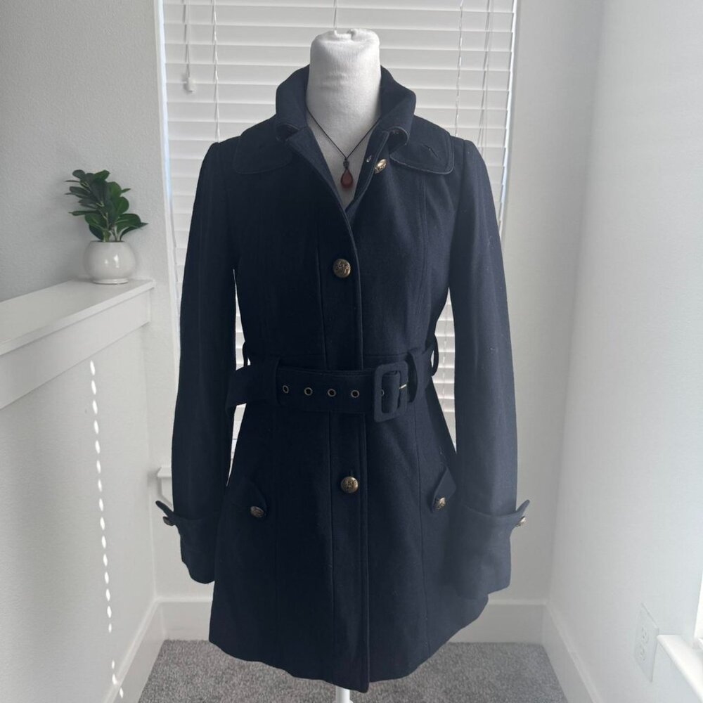 Forever 21 Navy Blue Wool-Blend Trench Coat ✨ | Vintage Prep & Y2K Tailoring